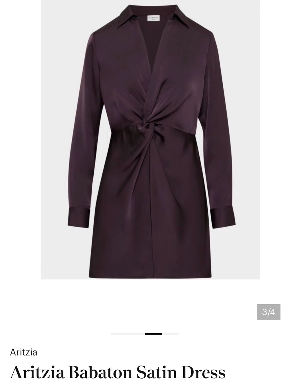 Aritzia Satin Twist-Front Long Sleeve Dress — Deep Plum
